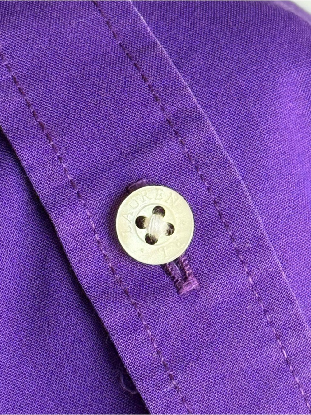Lauren Ralph Lauren Purple Shirt Non-Iron Button-Up Size M/L 100% cotton Logo - Picture 7 of 12